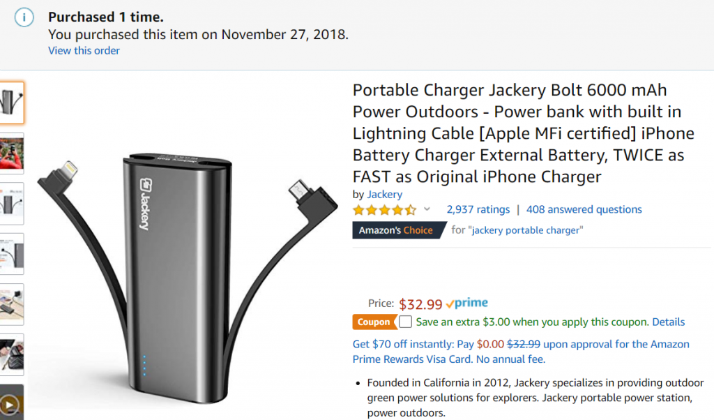 Screenshot: Amazon screenshot of Jackery Bolt
